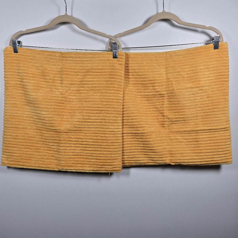 Set Of 2 Mustard Yellow Ribbed Soft Chenille Square Zipper Pillow Covers 18